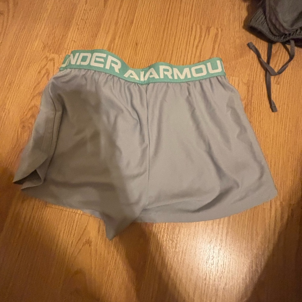 Under Armour Athletic Shorts in Gray with Green Waistband